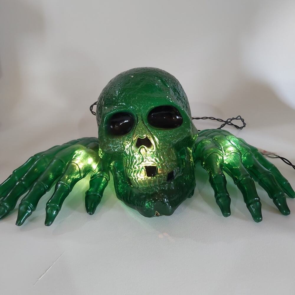 Vtg Halloween Series‎ Lighted Skull & Hands 3 Piece Clear Green Prop Set Tested